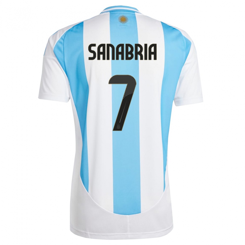 Mænd Argentina Mateo Sanabria #7 Hvid Blå Hjemmebane Spillertrøjer 24-26 Trøje T-Shirt