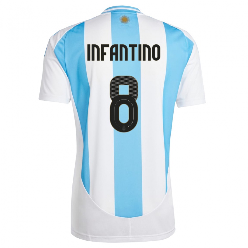 Mænd Argentina Gino Infantino #8 Hvid Blå Hjemmebane Spillertrøjer 24-26 Trøje T-Shirt