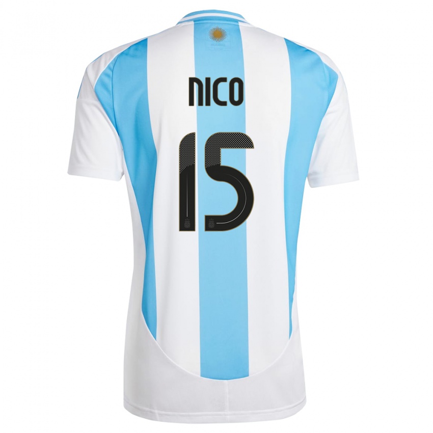 Mænd Argentina Nico #15 Hvid Blå Hjemmebane Spillertrøjer 24-26 Trøje T-Shirt