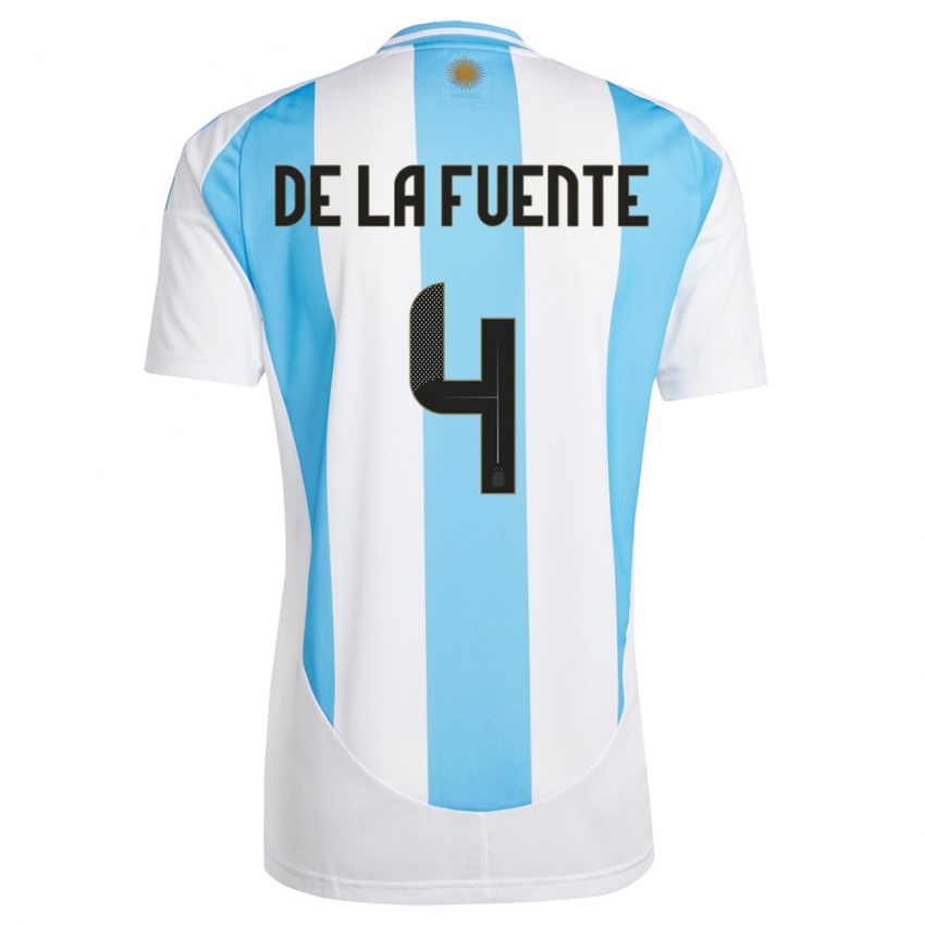 Mænd Argentina Hernan De La Fuente #4 Hvid Blå Hjemmebane Spillertrøjer 24-26 Trøje T-Shirt