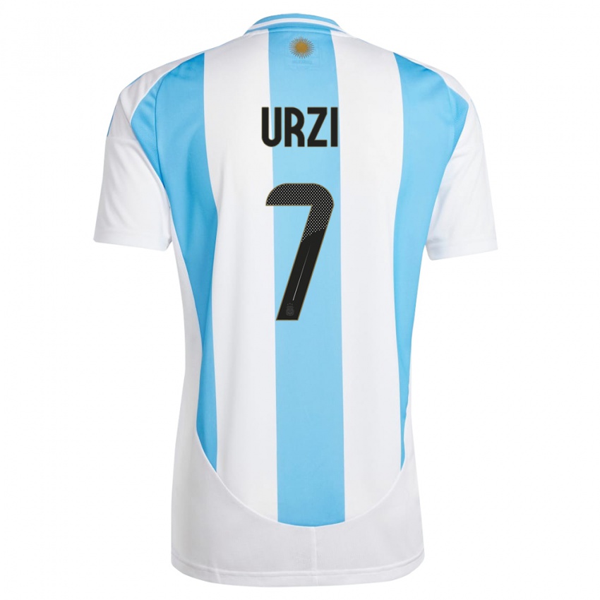 Mænd Argentina Agustin Urzi #7 Hvid Blå Hjemmebane Spillertrøjer 24-26 Trøje T-Shirt