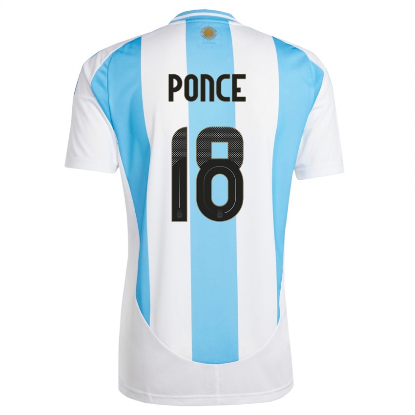 Mænd Argentina Ezequiel Ponce #18 Hvid Blå Hjemmebane Spillertrøjer 24-26 Trøje T-Shirt