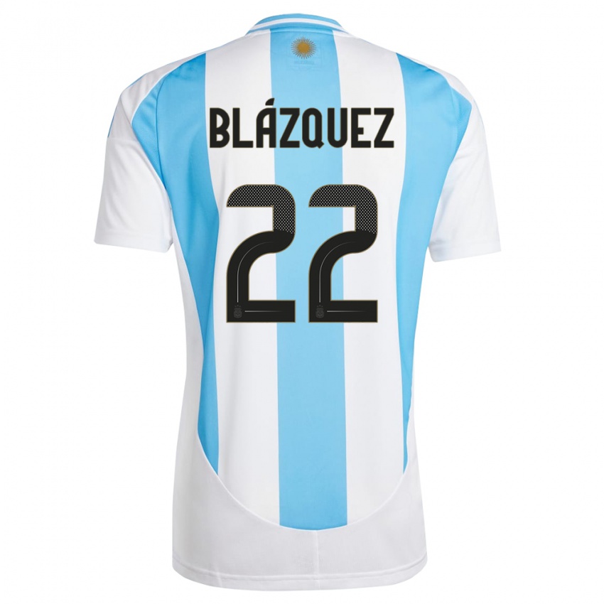 Mænd Argentina Joaquin Blazquez #22 Hvid Blå Hjemmebane Spillertrøjer 24-26 Trøje T-Shirt