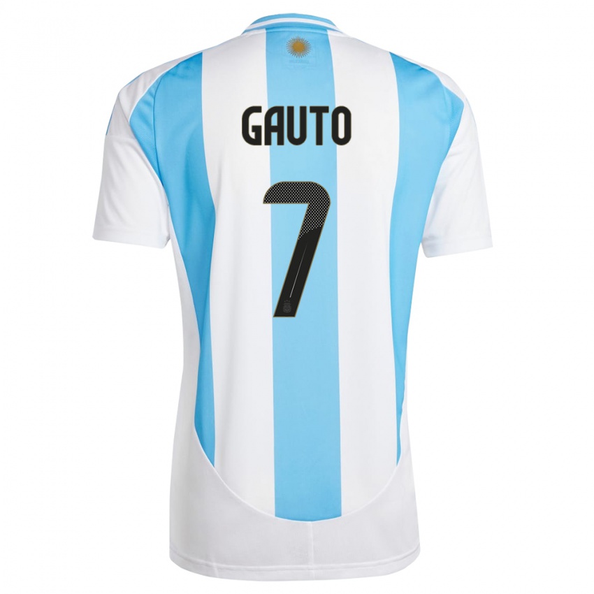 Mænd Argentina Juan Gauto #7 Hvid Blå Hjemmebane Spillertrøjer 24-26 Trøje T-Shirt