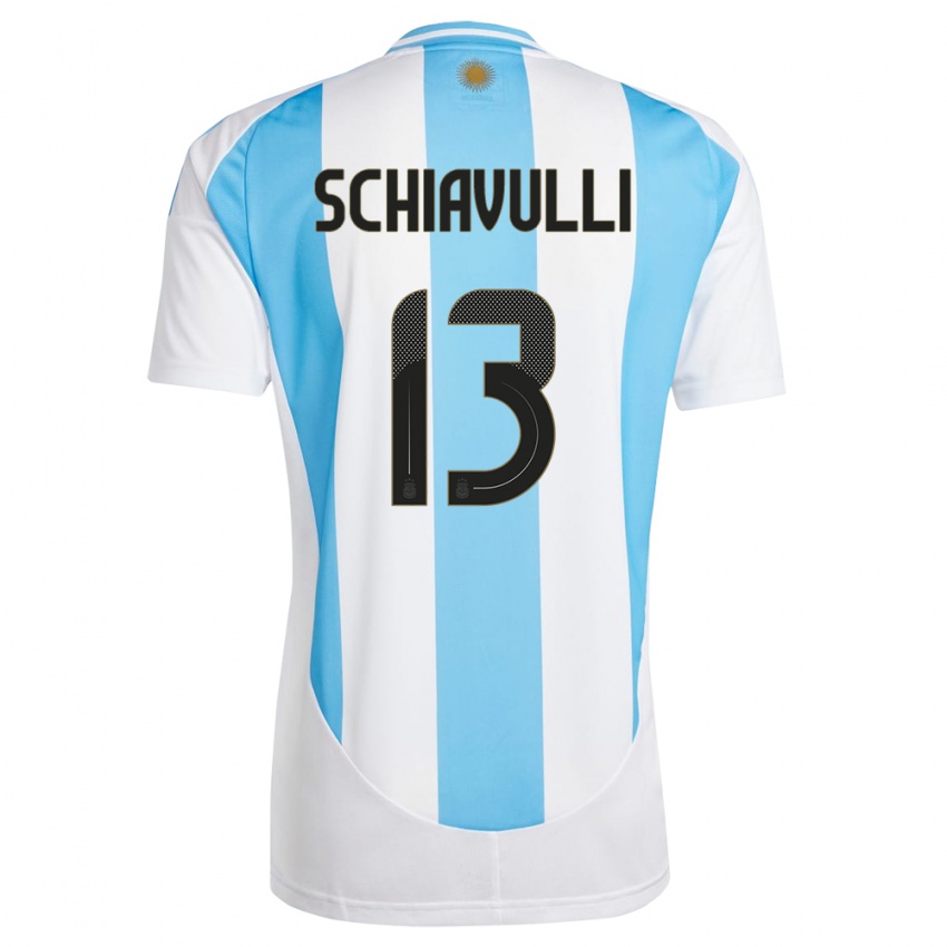 Mænd Argentina Thiago Schiavulli #13 Hvid Blå Hjemmebane Spillertrøjer 24-26 Trøje T-Shirt