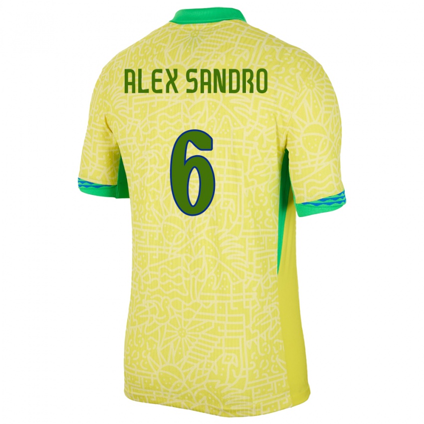 Mænd Brasilien Alex Sandro #6 Gul Hjemmebane Spillertrøjer 24-26 Trøje T-Shirt