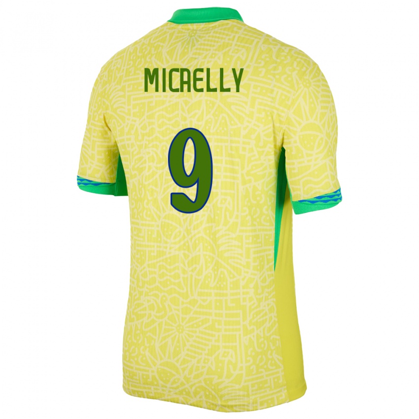 Mænd Brasilien Micaelly #9 Gul Hjemmebane Spillertrøjer 24-26 Trøje T-Shirt