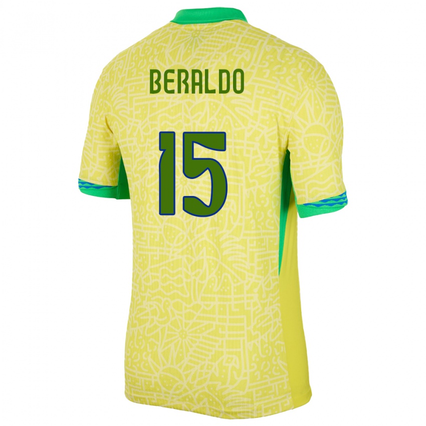 Mænd Brasilien Lucas Beraldo #15 Gul Hjemmebane Spillertrøjer 24-26 Trøje T-Shirt