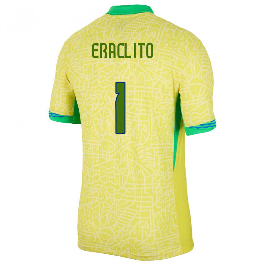 Mænd Brasilien Marcelo Eraclito #1 Gul Hjemmebane Spillertrøjer 24-26 Trøje T-Shirt