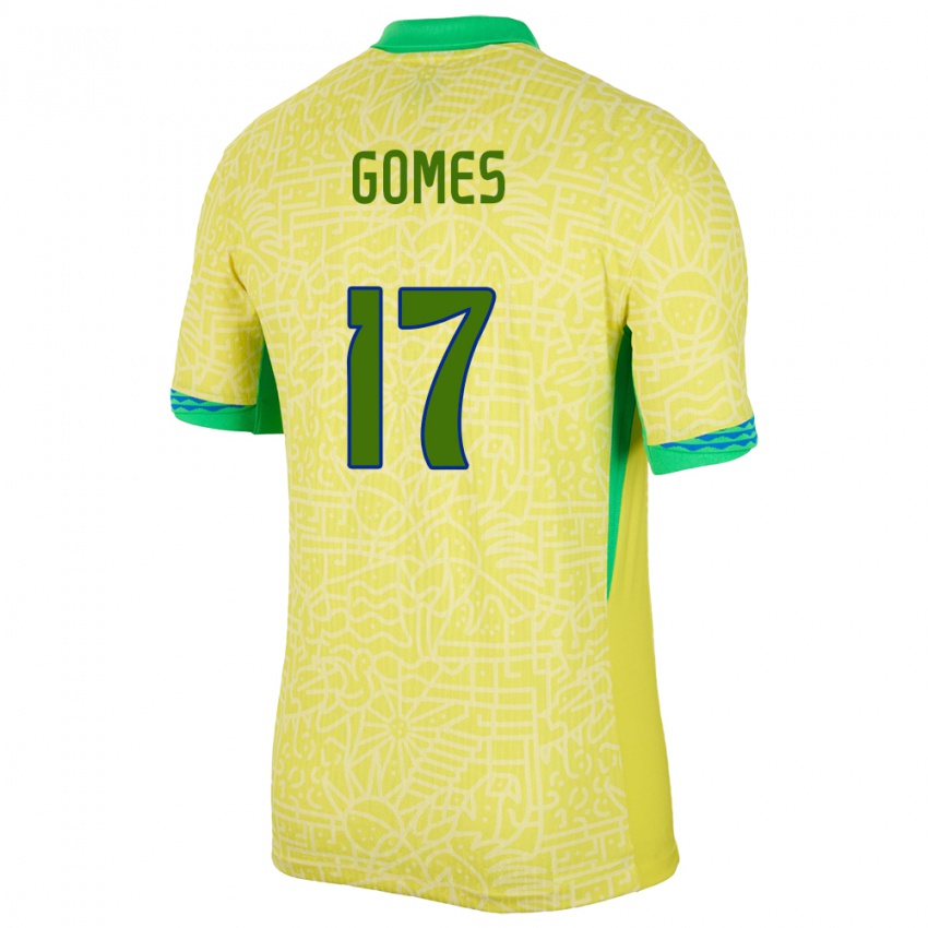 Mænd Brasilien William Gomes #17 Gul Hjemmebane Spillertrøjer 24-26 Trøje T-Shirt