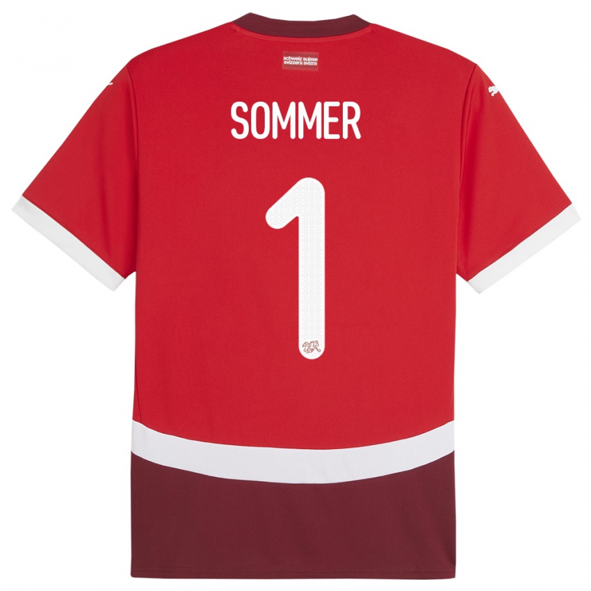 Mænd Schweiz Yann Sommer #1 Rød Hjemmebane Spillertrøjer 24-26 Trøje T-Shirt