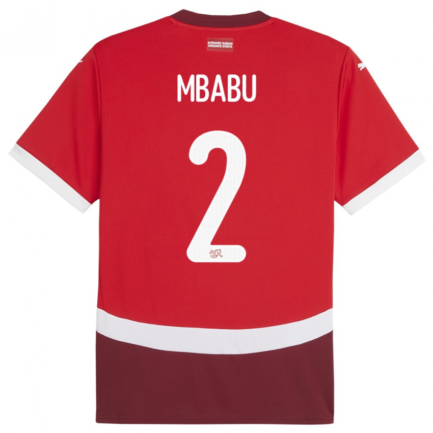 Mænd Schweiz Kevin Mbabu #2 Rød Hjemmebane Spillertrøjer 24-26 Trøje T-Shirt