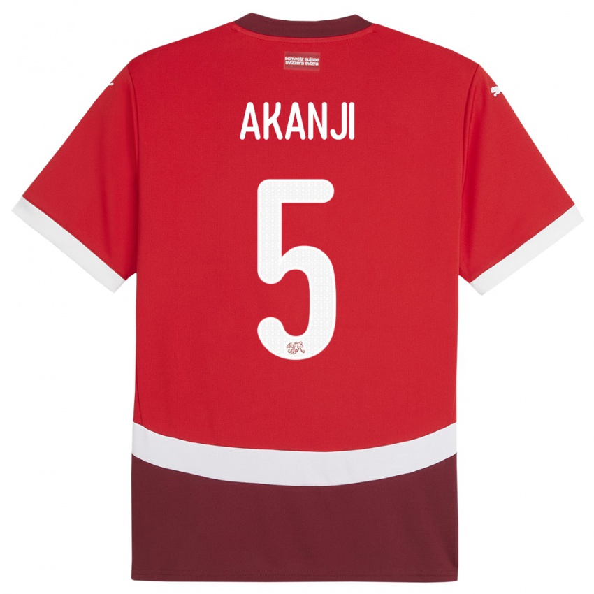 Mænd Schweiz Manuel Akanji #5 Rød Hjemmebane Spillertrøjer 24-26 Trøje T-Shirt