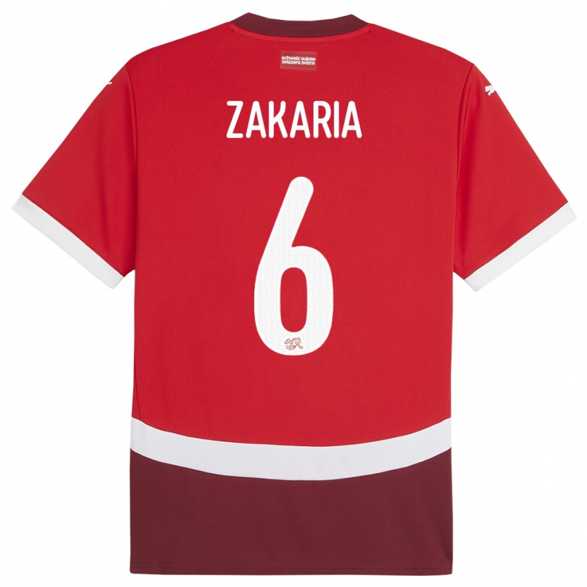 Mænd Schweiz Denis Zakaria #6 Rød Hjemmebane Spillertrøjer 24-26 Trøje T-Shirt