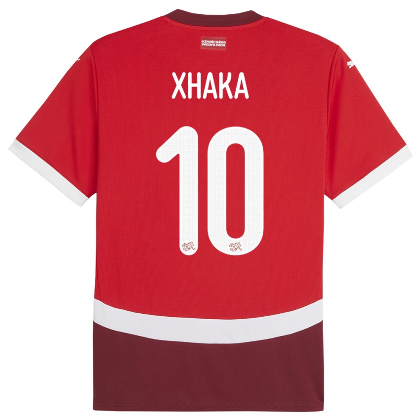 Mænd Schweiz Granit Xhaka #10 Rød Hjemmebane Spillertrøjer 24-26 Trøje T-Shirt