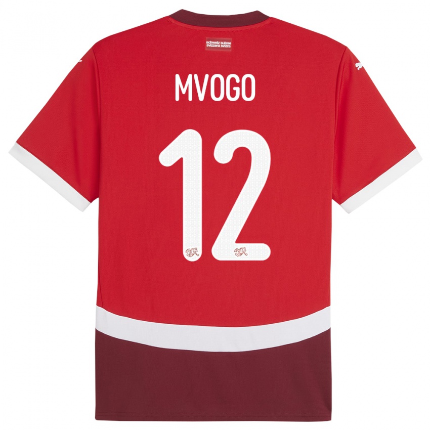 Mænd Schweiz Yvon Mvogo #12 Rød Hjemmebane Spillertrøjer 24-26 Trøje T-Shirt