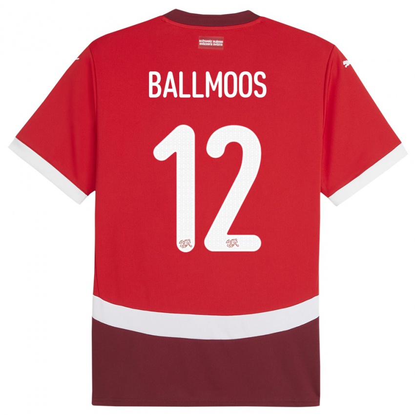 Mænd Schweiz David Von Ballmoos #12 Rød Hjemmebane Spillertrøjer 24-26 Trøje T-Shirt
