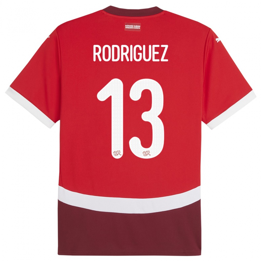 Mænd Schweiz Ricardo Rodriguez #13 Rød Hjemmebane Spillertrøjer 24-26 Trøje T-Shirt