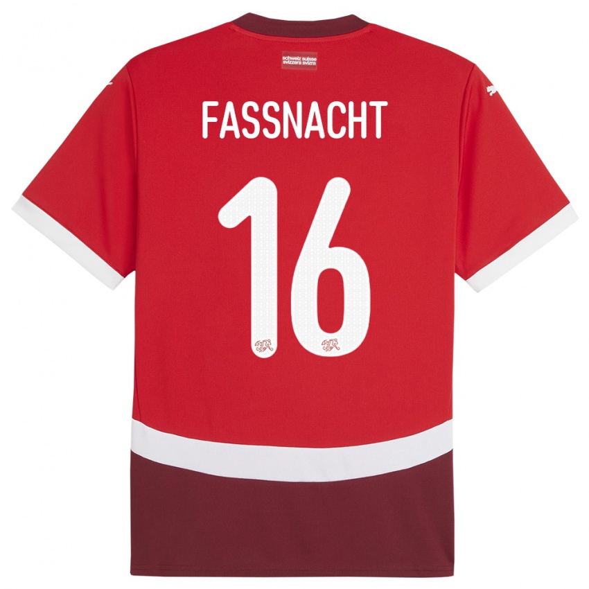 Mænd Schweiz Christian Fassnacht #16 Rød Hjemmebane Spillertrøjer 24-26 Trøje T-Shirt