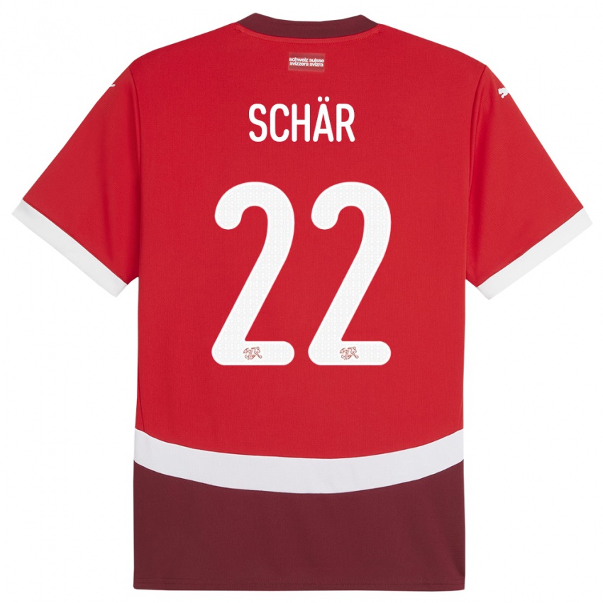 Mænd Schweiz Fabian Schar #22 Rød Hjemmebane Spillertrøjer 24-26 Trøje T-Shirt