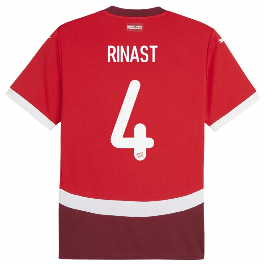 Mænd Schweiz Rachel Rinast #4 Rød Hjemmebane Spillertrøjer 24-26 Trøje T-Shirt