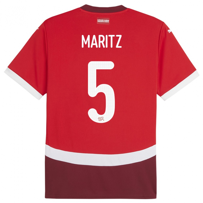 Mænd Schweiz Noelle Maritz #5 Rød Hjemmebane Spillertrøjer 24-26 Trøje T-Shirt