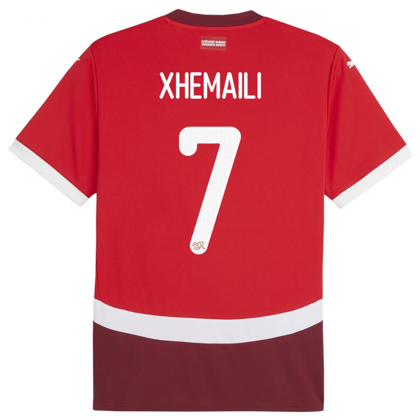 Mænd Schweiz Riola Xhemaili #7 Rød Hjemmebane Spillertrøjer 24-26 Trøje T-Shirt