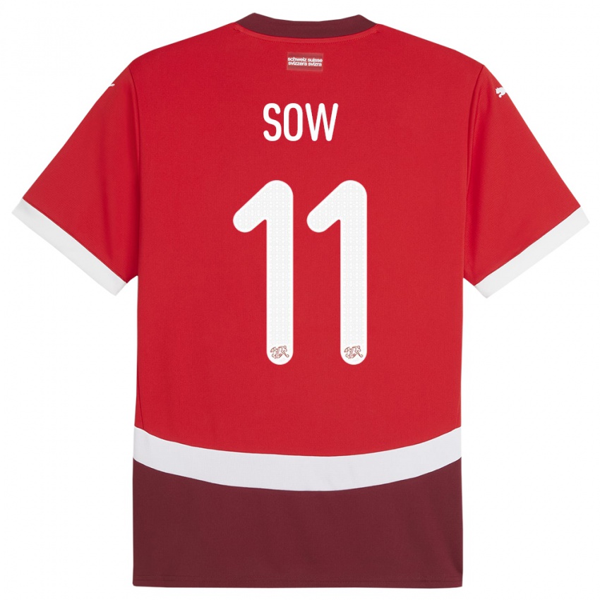 Mænd Schweiz Coumba Sow #11 Rød Hjemmebane Spillertrøjer 24-26 Trøje T-Shirt