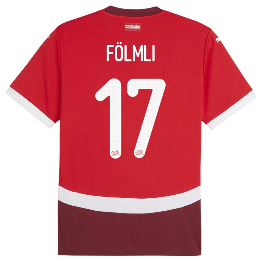 Mænd Schweiz Svenja Folmli #17 Rød Hjemmebane Spillertrøjer 24-26 Trøje T-Shirt