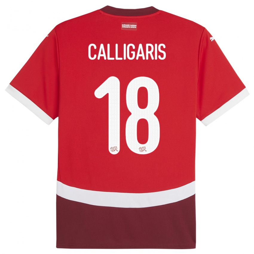 Mænd Schweiz Viola Calligaris #18 Rød Hjemmebane Spillertrøjer 24-26 Trøje T-Shirt