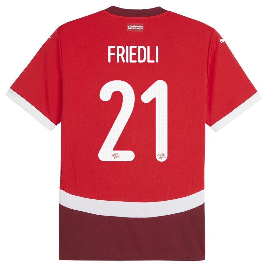 Mænd Schweiz Seraina Friedli #21 Rød Hjemmebane Spillertrøjer 24-26 Trøje T-Shirt
