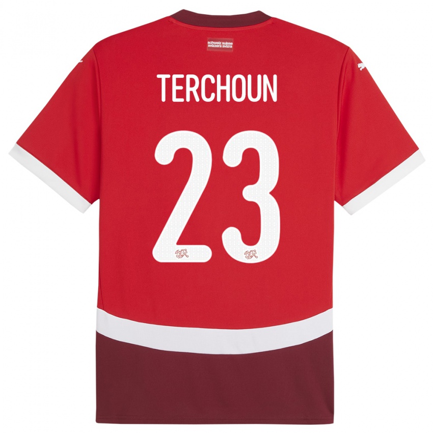 Mænd Schweiz Meriame Terchoun #23 Rød Hjemmebane Spillertrøjer 24-26 Trøje T-Shirt