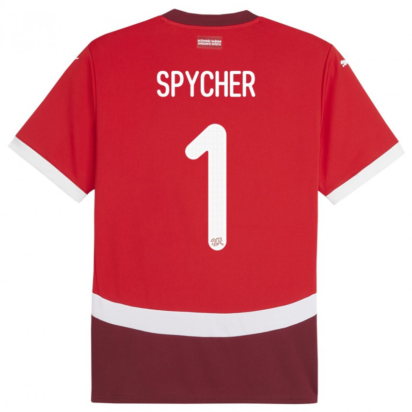 Mænd Schweiz Tim Spycher #1 Rød Hjemmebane Spillertrøjer 24-26 Trøje T-Shirt