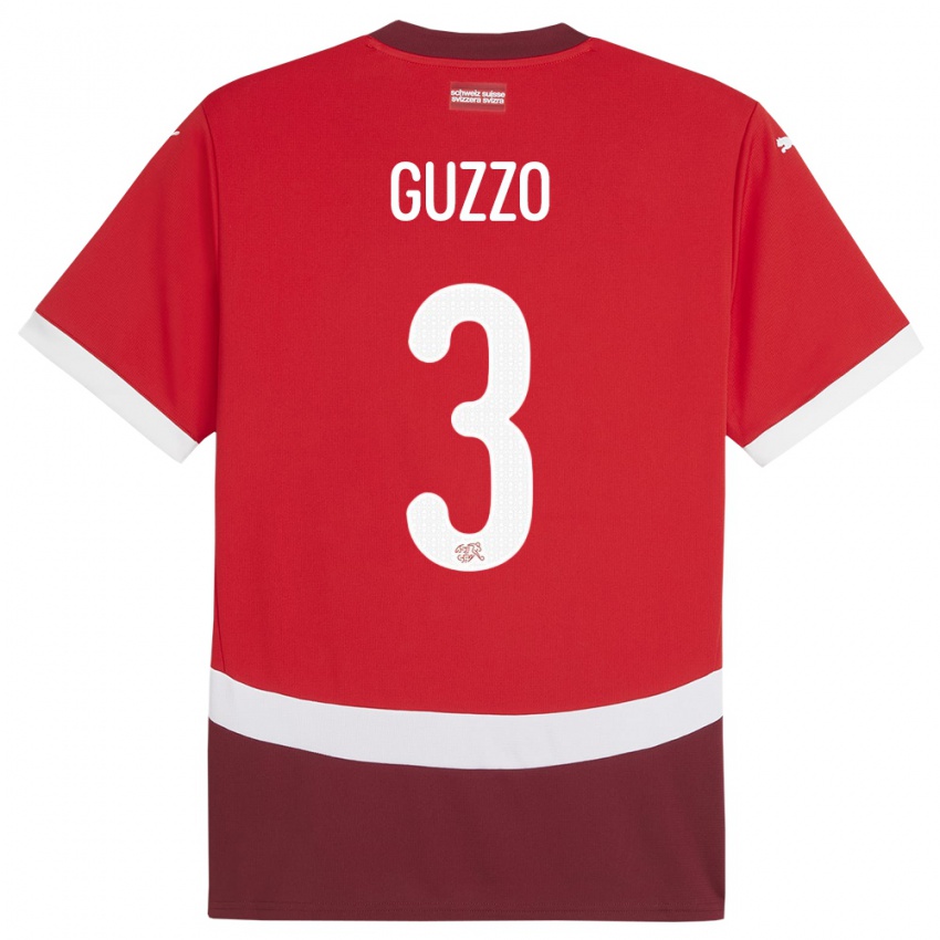Mænd Schweiz Ramon Guzzo #3 Rød Hjemmebane Spillertrøjer 24-26 Trøje T-Shirt