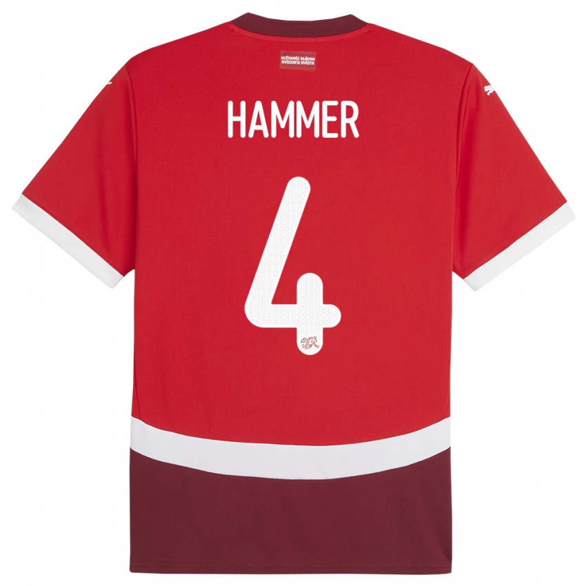 Mænd Schweiz Pascal Hammer #4 Rød Hjemmebane Spillertrøjer 24-26 Trøje T-Shirt
