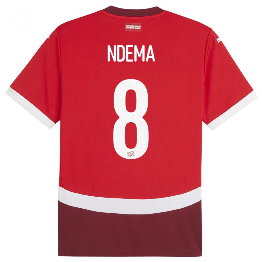 Mænd Schweiz Lois Ndema #8 Rød Hjemmebane Spillertrøjer 24-26 Trøje T-Shirt