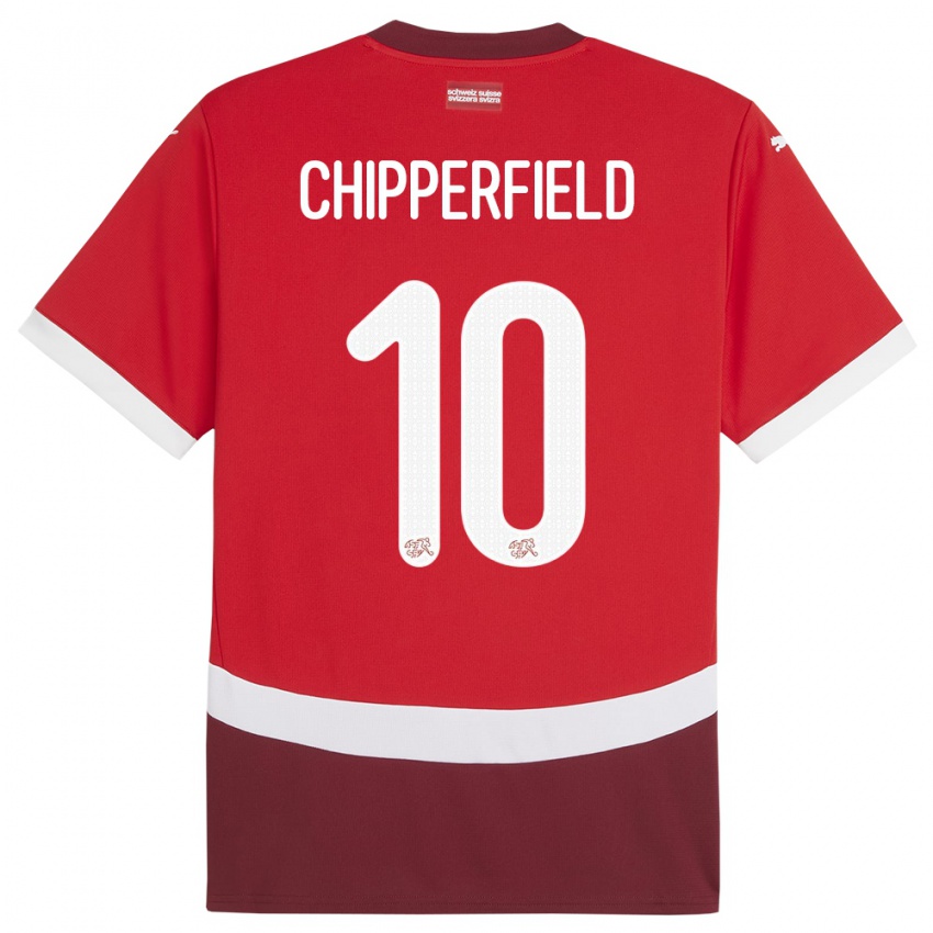Mænd Schweiz Liam Chipperfield #10 Rød Hjemmebane Spillertrøjer 24-26 Trøje T-Shirt