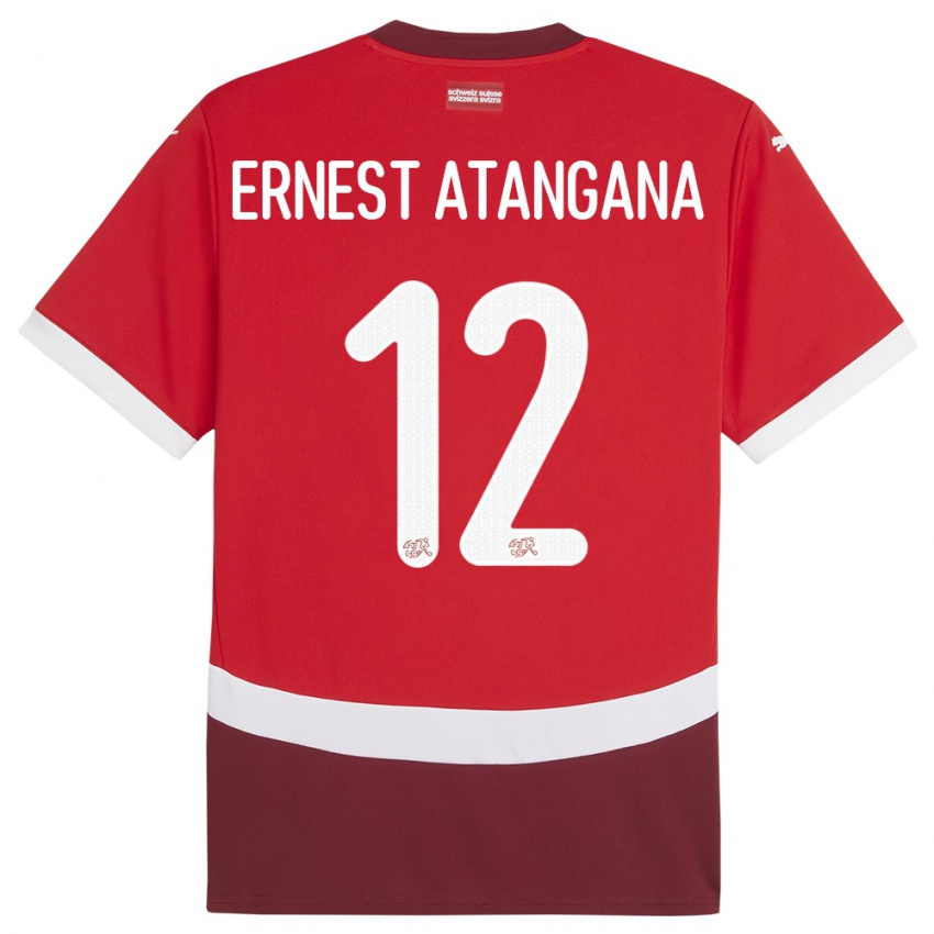 Mænd Schweiz Brian Ernest Atangana #12 Rød Hjemmebane Spillertrøjer 24-26 Trøje T-Shirt