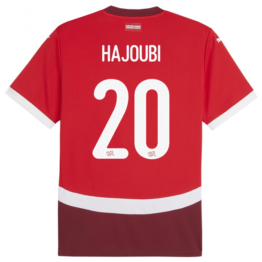 Mænd Schweiz Amin Hajoubi #20 Rød Hjemmebane Spillertrøjer 24-26 Trøje T-Shirt