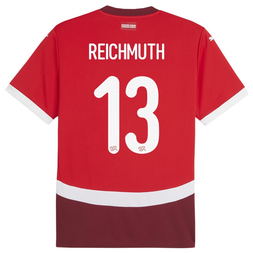 Mænd Schweiz Miguel Reichmuth #13 Rød Hjemmebane Spillertrøjer 24-26 Trøje T-Shirt
