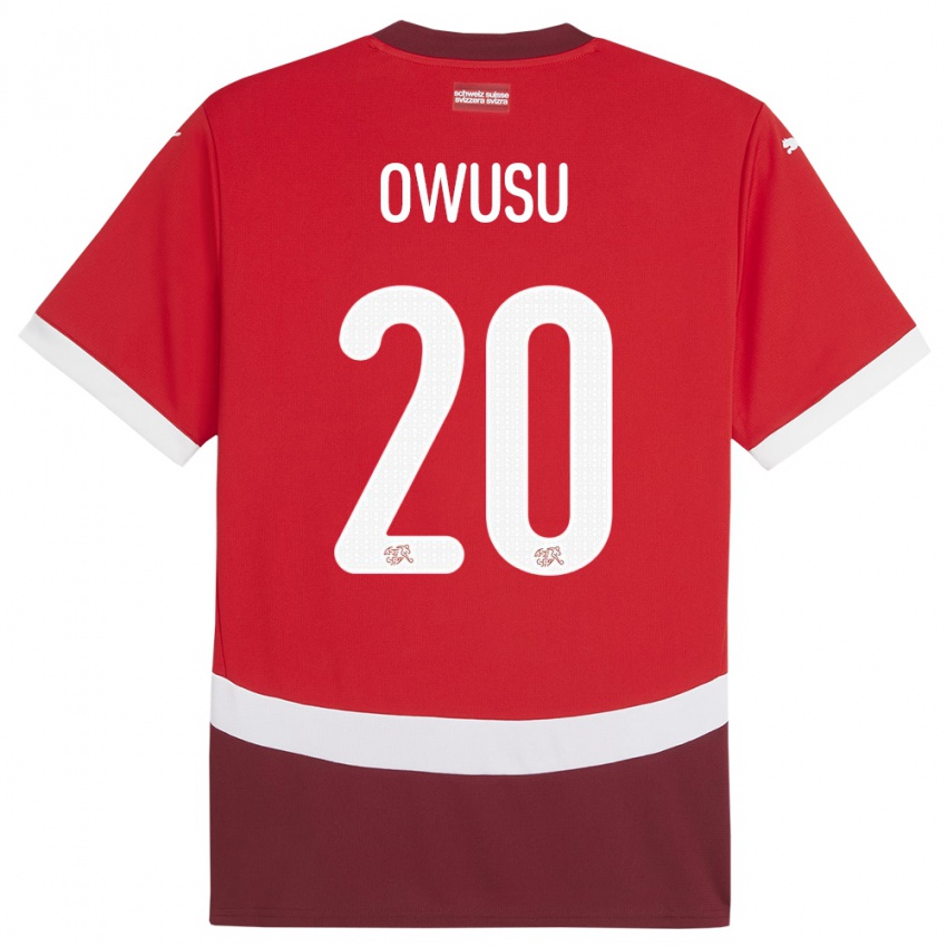 Mænd Schweiz Tyron Owusu #20 Rød Hjemmebane Spillertrøjer 24-26 Trøje T-Shirt