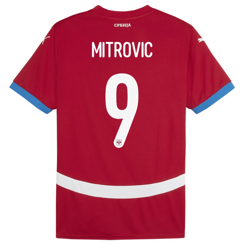 Mænd Serbien Aleksandar Mitrovic #9 Rød Hjemmebane Spillertrøjer 24-26 Trøje T-Shirt