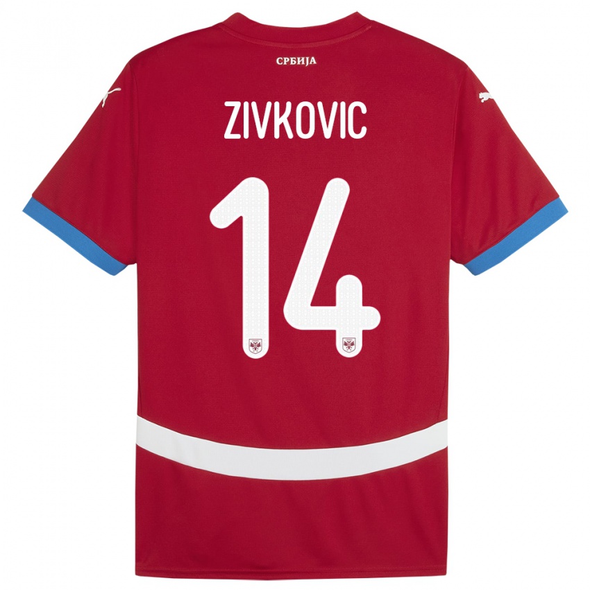 Mænd Serbien Andrija Zivkovic #14 Rød Hjemmebane Spillertrøjer 24-26 Trøje T-Shirt