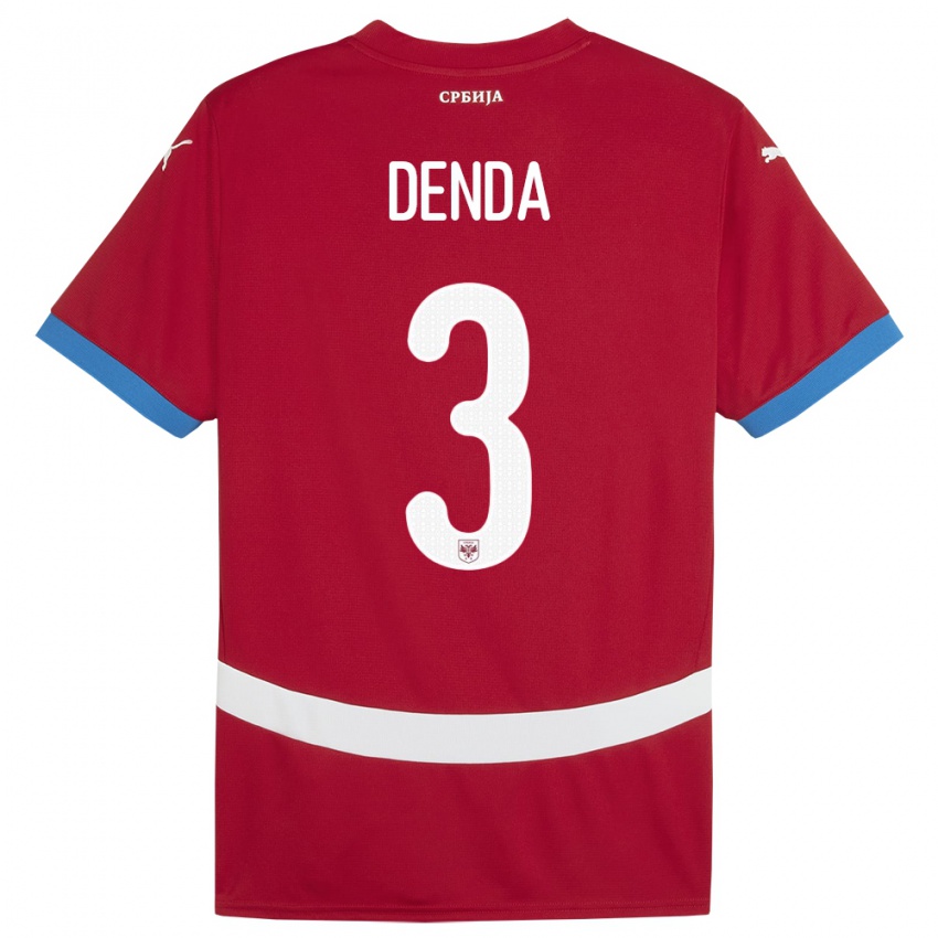 Mænd Serbien Milica Denda #3 Rød Hjemmebane Spillertrøjer 24-26 Trøje T-Shirt