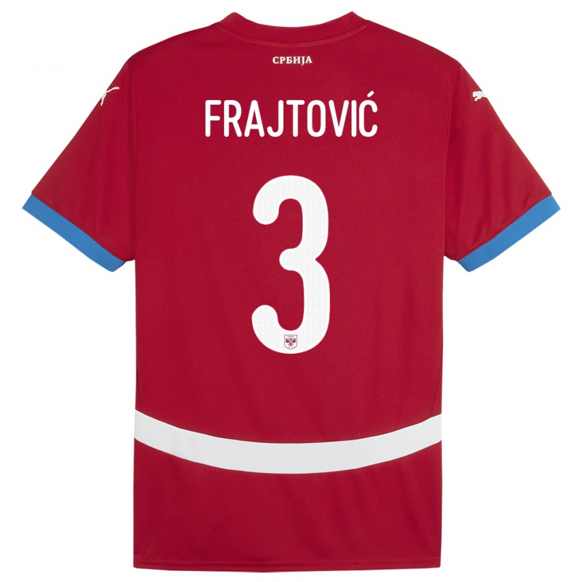 Mænd Serbien Andela Frajtovic #3 Rød Hjemmebane Spillertrøjer 24-26 Trøje T-Shirt