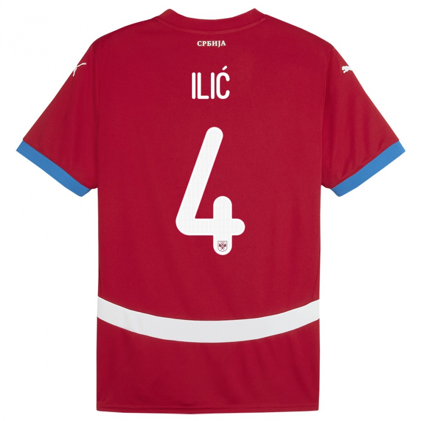 Mænd Serbien Marija Ilic #4 Rød Hjemmebane Spillertrøjer 24-26 Trøje T-Shirt