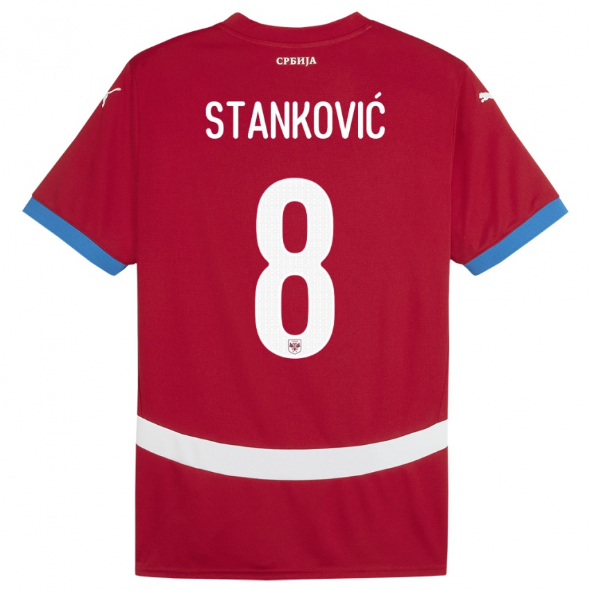 Mænd Serbien Aleksandar Stankovic #8 Rød Hjemmebane Spillertrøjer 24-26 Trøje T-Shirt