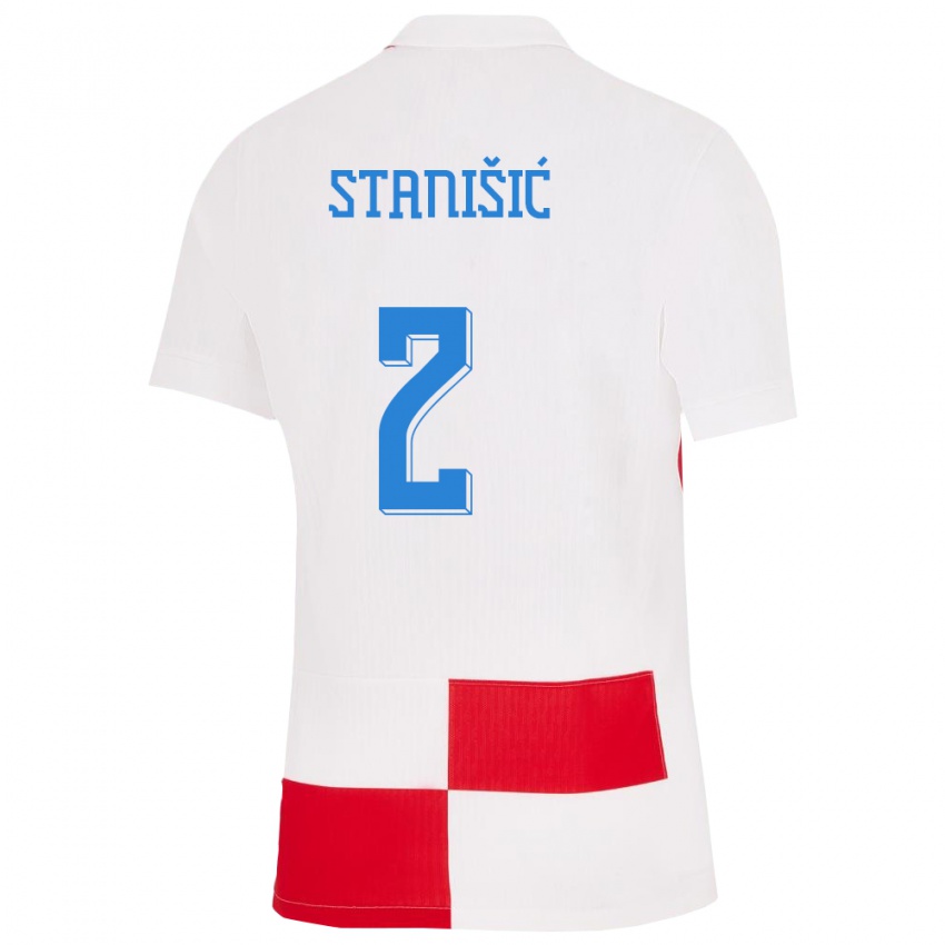 Mænd Kroatien Josip Stanisic #2 Hvid Rød Hjemmebane Spillertrøjer 24-26 Trøje T-Shirt