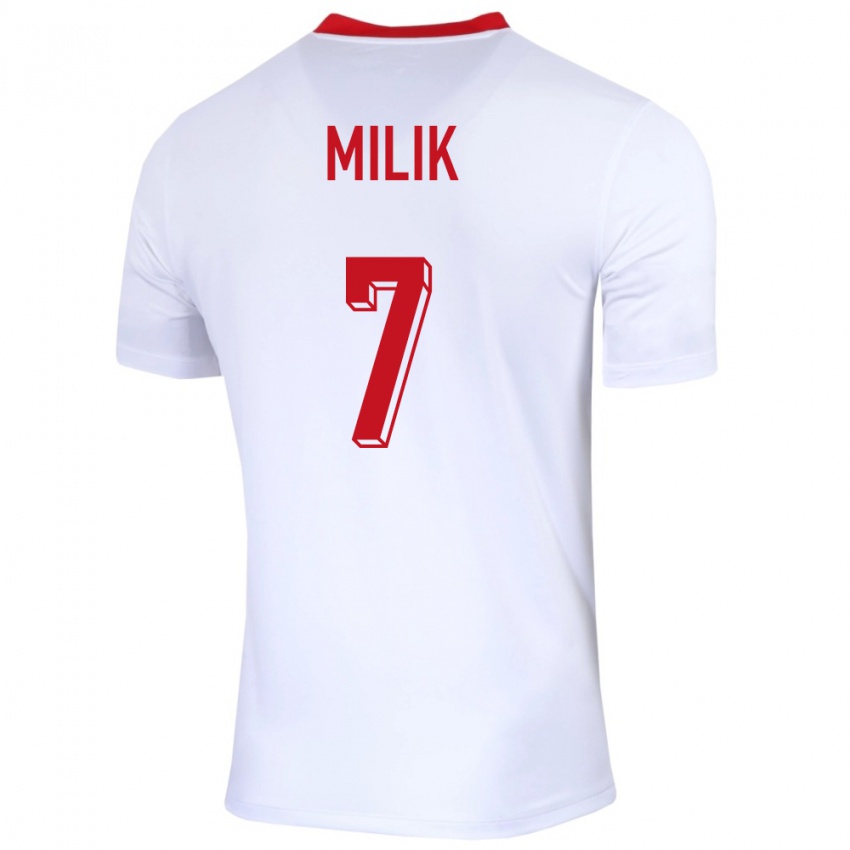 Mænd Polen Arkadiusz Milik #7 Hvid Hjemmebane Spillertrøjer 24-26 Trøje T-Shirt