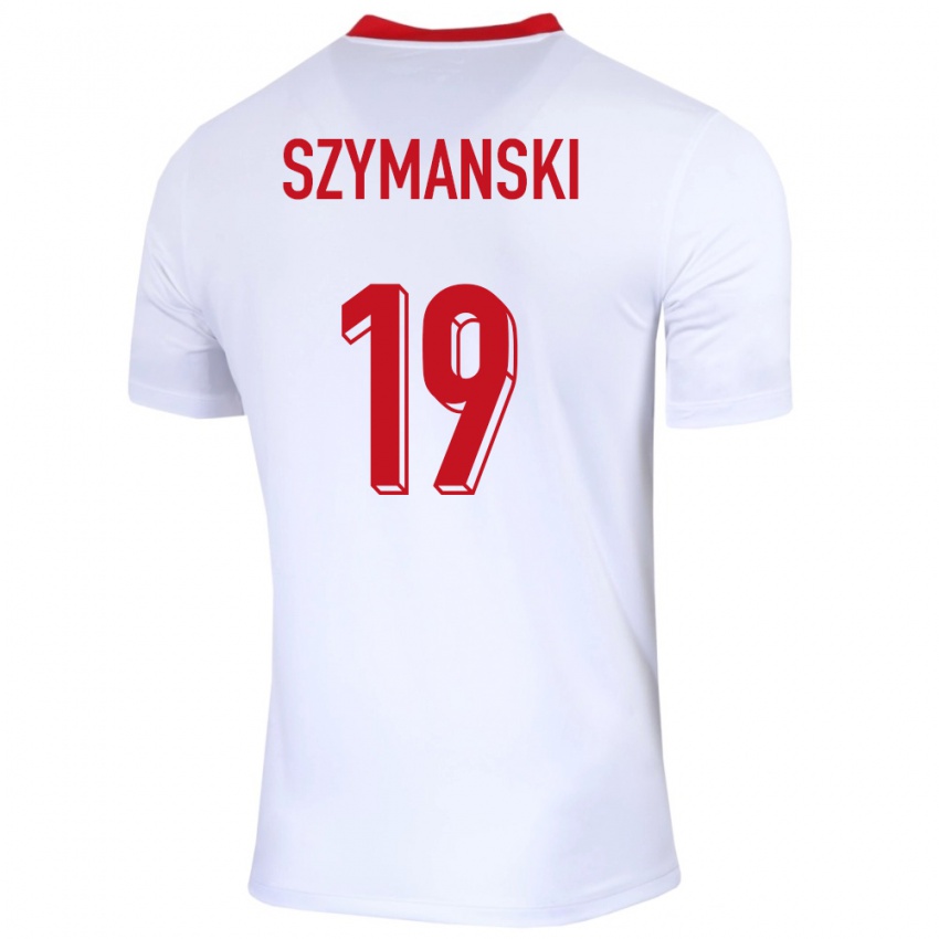 Mænd Polen Sebastian Szymanski #19 Hvid Hjemmebane Spillertrøjer 24-26 Trøje T-Shirt